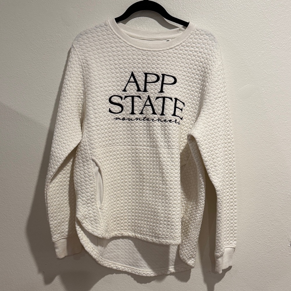 App State White Quilted Pullover Sweatshirt